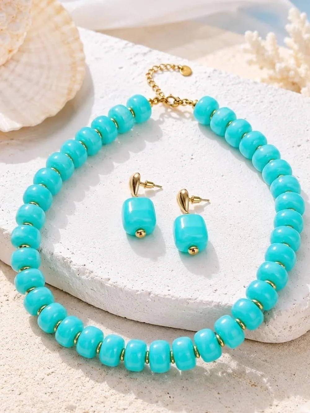 Anthropologie Turquoise Beaded Necklace and Earring Set